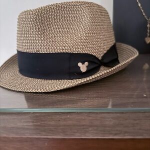 WDW Parks Disney Tan Fedora with Black Band & Mickey logo